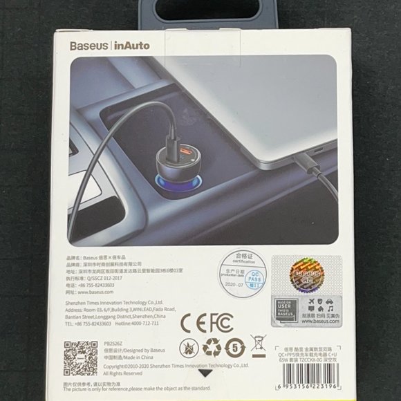 NIB Baseus vckx65c 65W dual car charger USB-C USB-A Macbook 65W w/cable - Picture 2 of 7